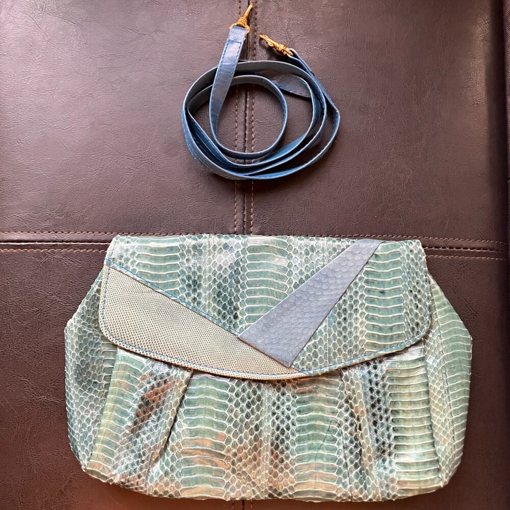 J. Renee Purse Over the Shoulder Light Teal Snake Skin